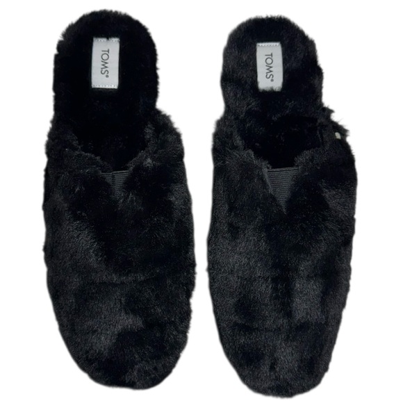 Toms Alpargata Mallow Mule Fluff Slippers Black Faux Fur Women's Size 10 NWOT - Picture 2 of 14